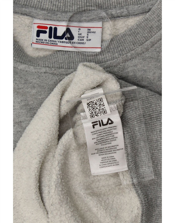 FILA Womens Oversized Sweatshirt Jumper UK 10 Small Grey Cotton Vintage Fila and Second-Hand Fila from Messina Hembry 