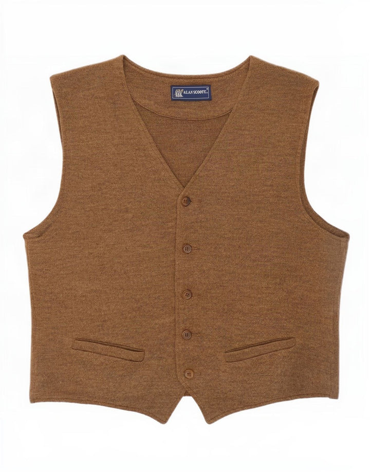 Alan Scoott Chaleco de punto para hombre IT 48 Small Brown Wool
