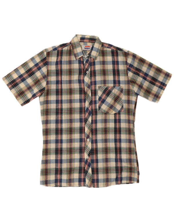 Camisa vintage de manga corta para hombre a cuadros multicolores medianos