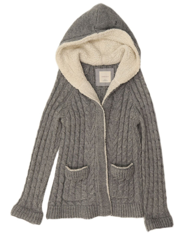 Zara Mujer Cárdigan Con Capucha Suéter UK 44 Acrílico Gris Medio