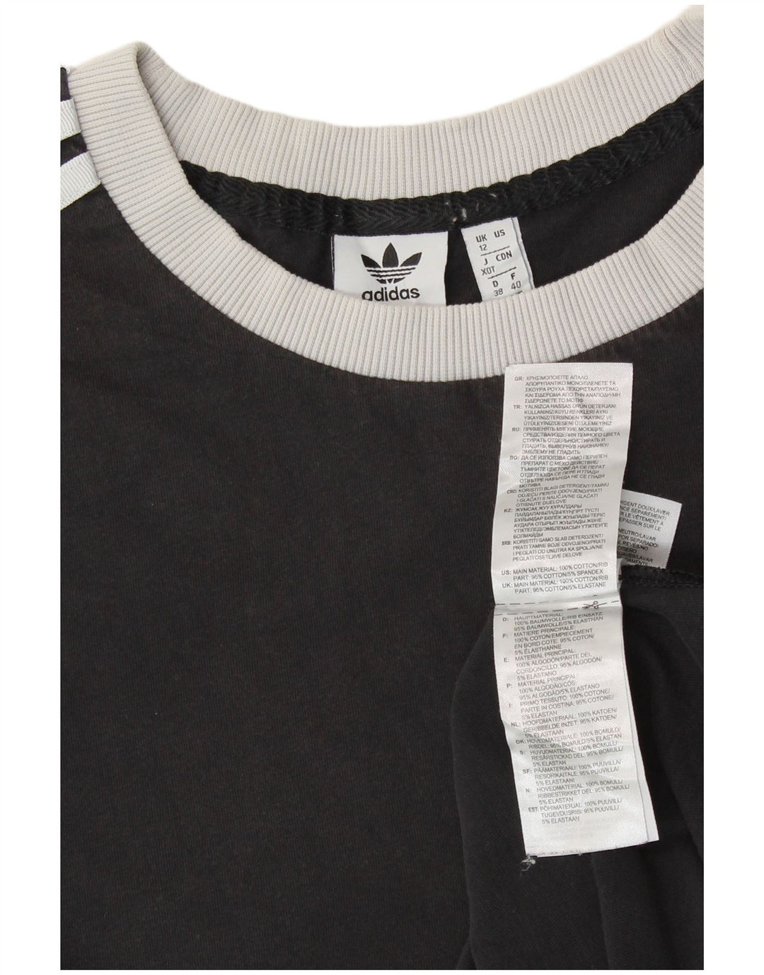 ADIDAS Camiseta gráfica para mujer Top UK 12 Mediano Algodón negro