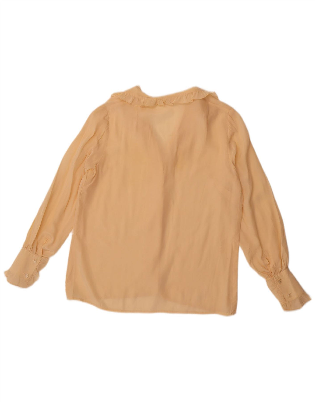 VINTAGE Womens Ruffle Front Shirt Blouse UK 14 Medium Beige