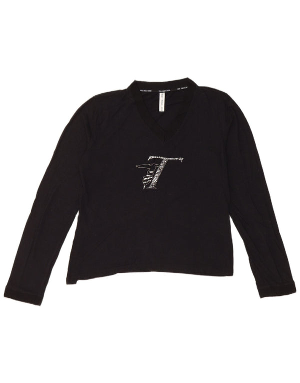 Trussardi Mujer Crop Graphic Top Manga Larga UK 44 Large Viscosa Negra