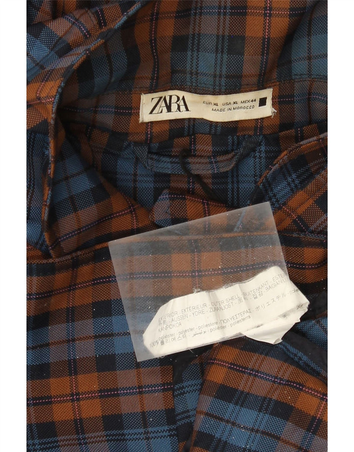 Zara Hombre Abrigo Con Capucha UK 42 XL Poliéster A Cuadros Multicolor