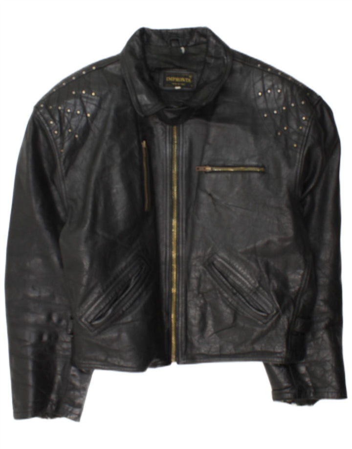 Vintage mujer cuero Racer chaqueta Reino Unido 18 XL cuero negro