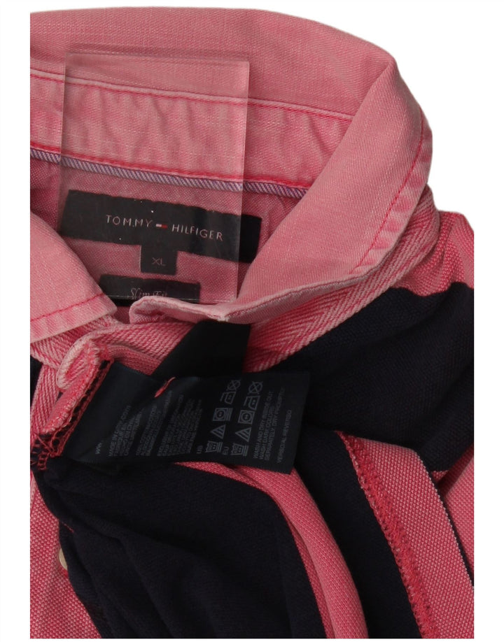TOMMY HILFIGER Polo de rugby slim fit para hombre XL Rosa Rayas