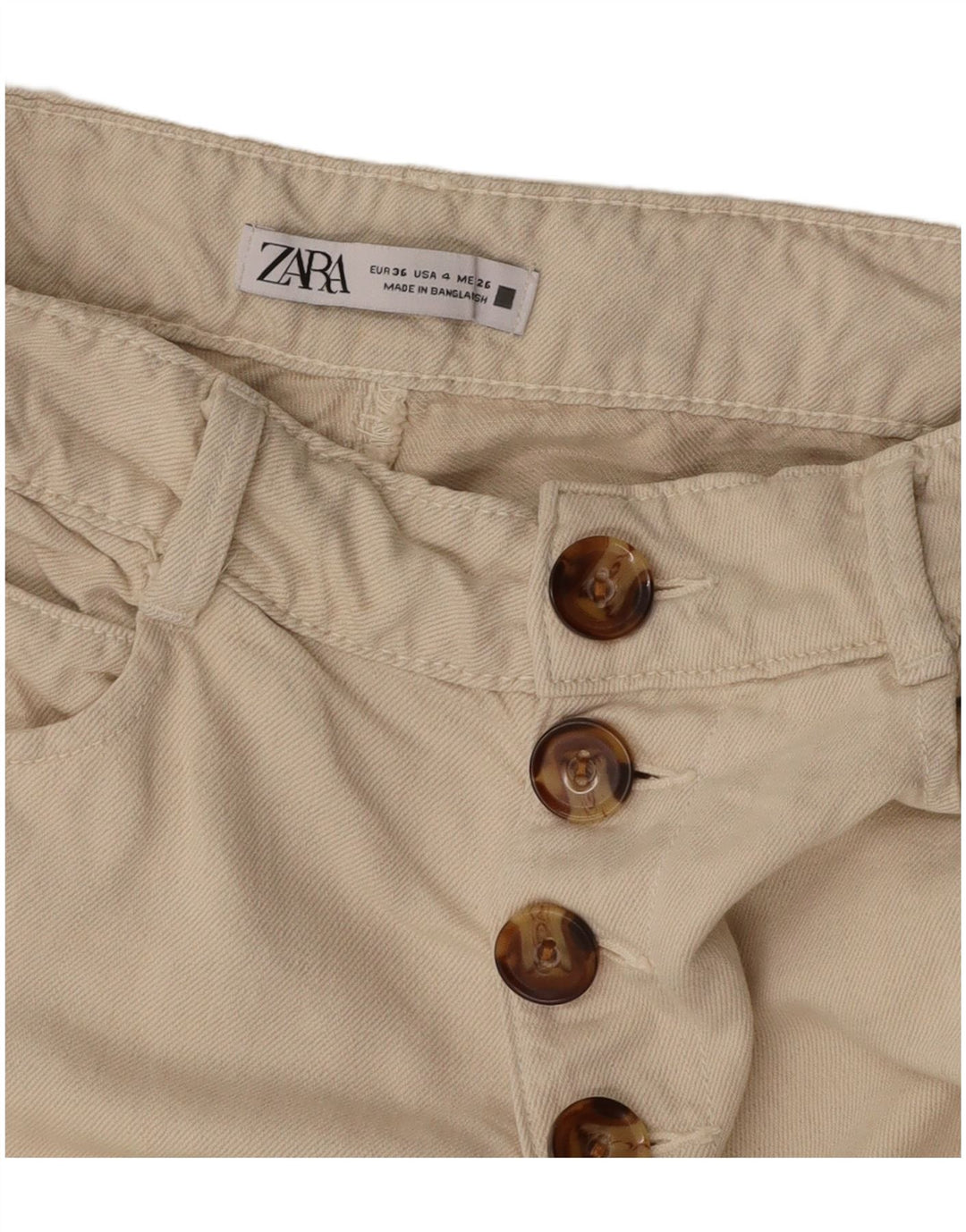 ZARA Mujer Pantalones Cropped De Talle Alto Y Corte Holgado EU 36 XS W26 L25 Beige