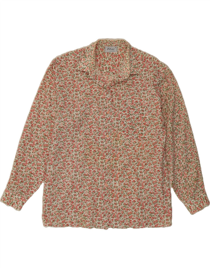TIKIDA Womens Nortons Shirt UK 14 Medium Red Floral Polyester Vintage TIKIDA and Second-Hand TIKIDA from Messina Hembry 