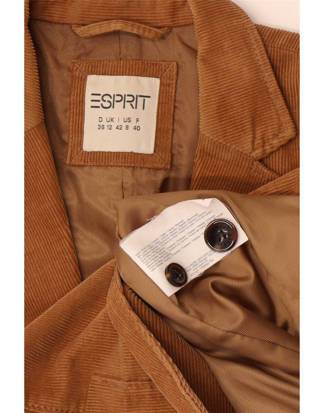 Esprit Chaqueta Blazer de Pana con 2 Botones para Mujer UK 42 Algodón Marrón Medio