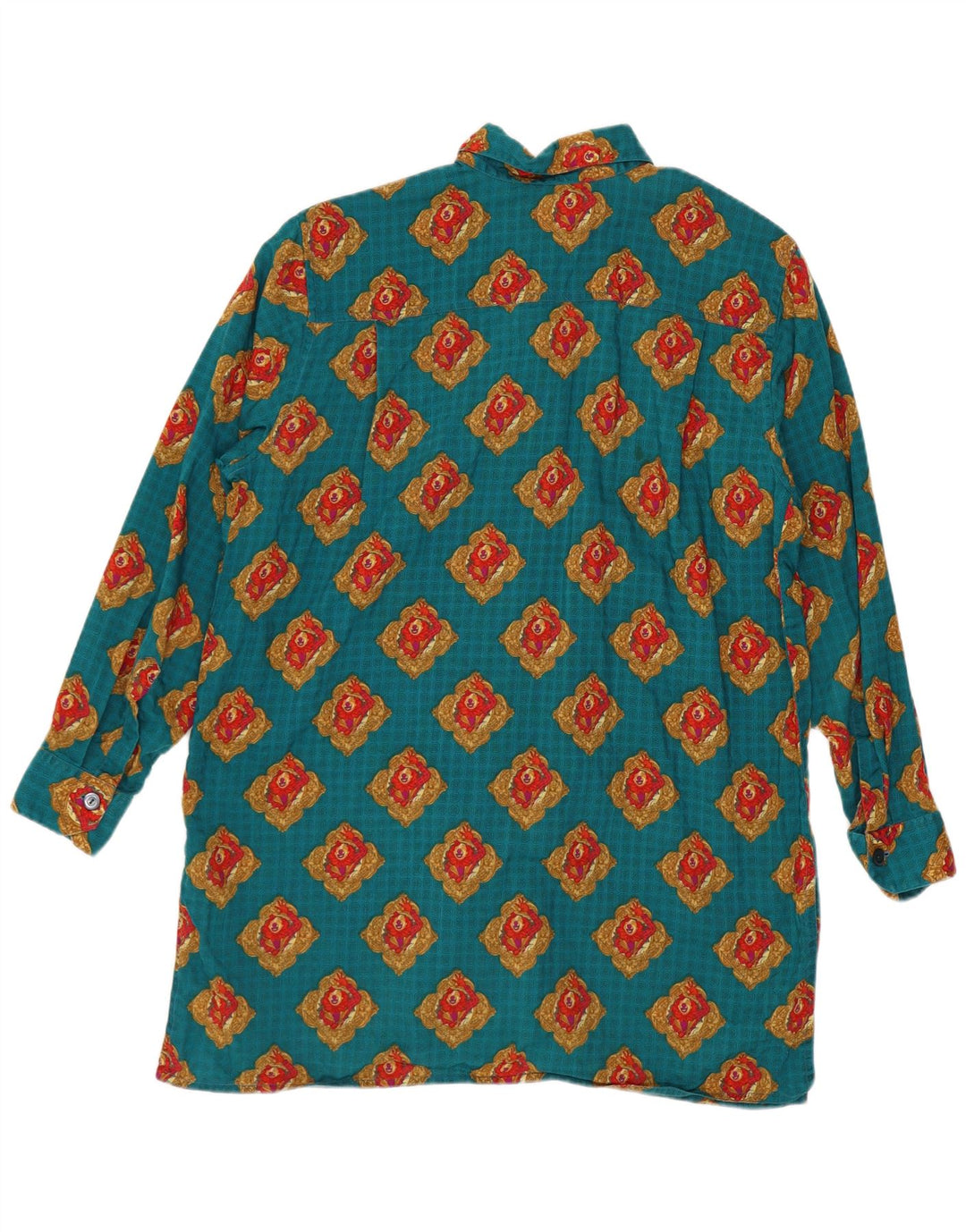 Vintage mujer patrón abstracto camisa Reino Unido 16 grande azul geométrico