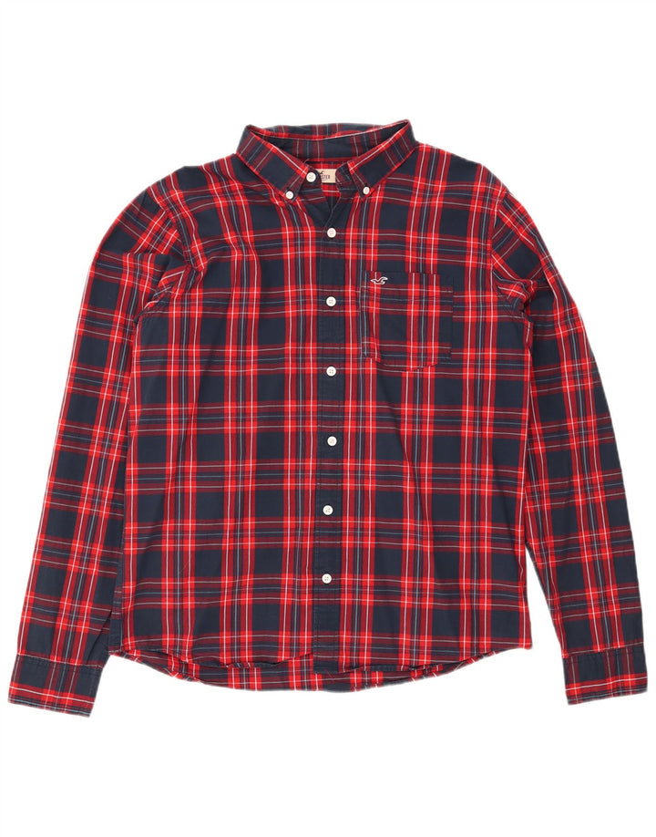 HOLLISTER Camisa de franela para hombre XL Algodón a cuadros azul marino