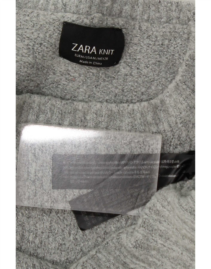 Zara Suéter De Cuello Redondo De Gran Tamaño para Mujer UK 44 Acrílico Gris Medio