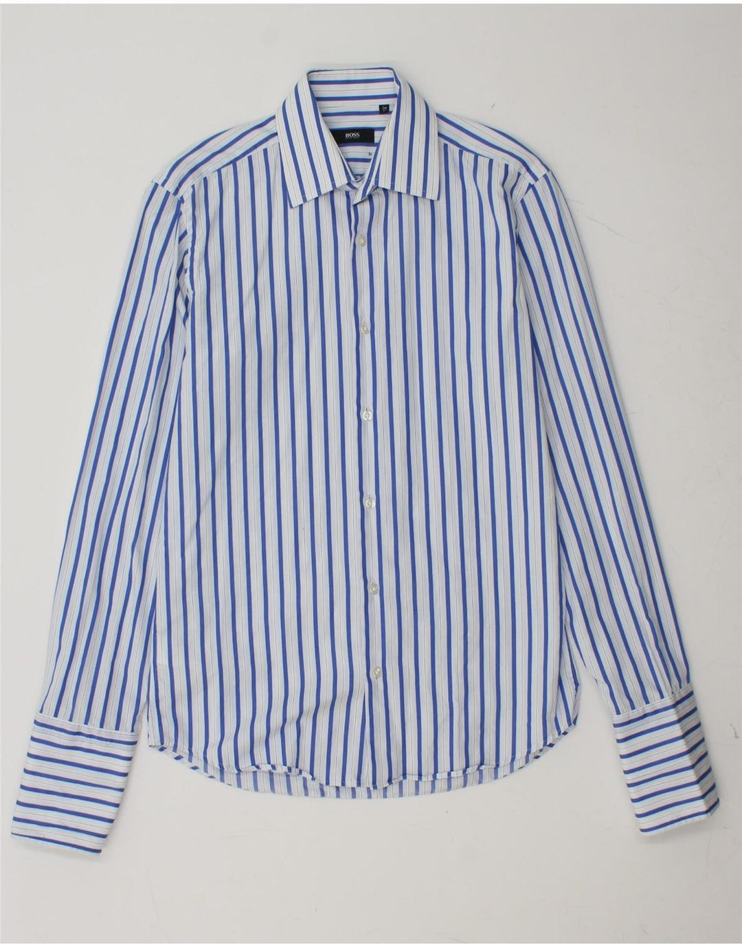 HUGO BOSS Camisa formal para hombre Talla 38 15 Algodón a rayas azul medio