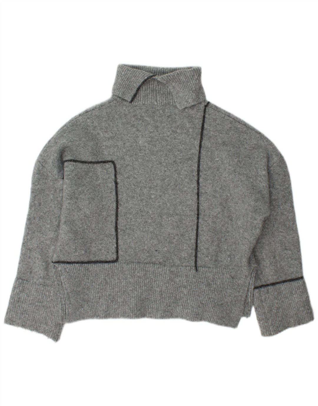 Zara Mujer Oversize Roll Neck Jumper Sweater UK 10 Small Gris Acrílico