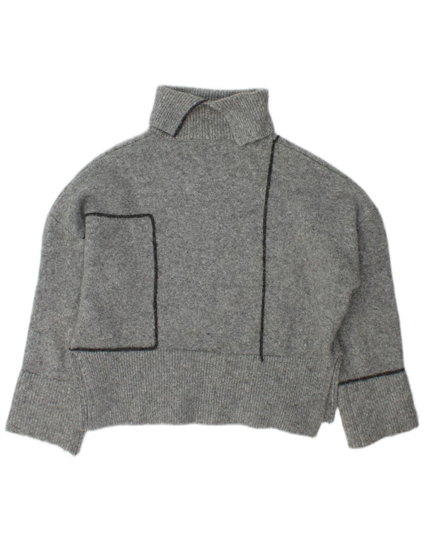Zara Mujer Oversize Roll Neck Jumper Sweater UK 10 Small Gris Acrílico