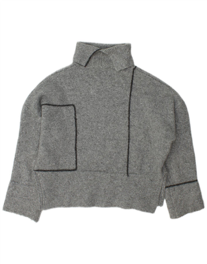Zara Mujer Oversize Roll Neck Jumper Sweater UK 10 Small Gris Acrílico