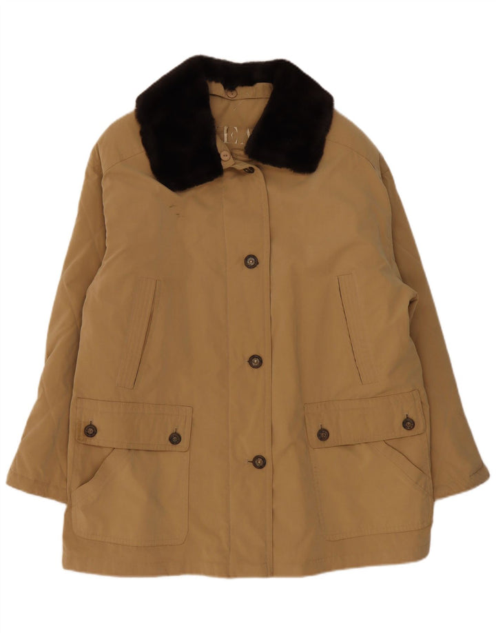 Vintage mujer chaqueta utilitaria de gran tamaño uk 18 XL poliéster beige