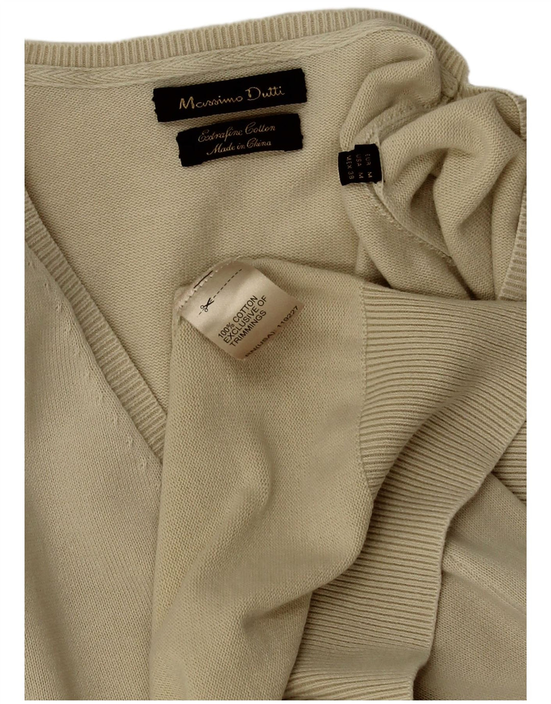 Jersey Massimo Dutti Hombre Cuello Pico Algodón Beige Medio