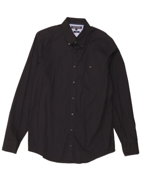 Tommy Hilfiger Camisa elástica ajustada para hombre, talla grande, algodón negro