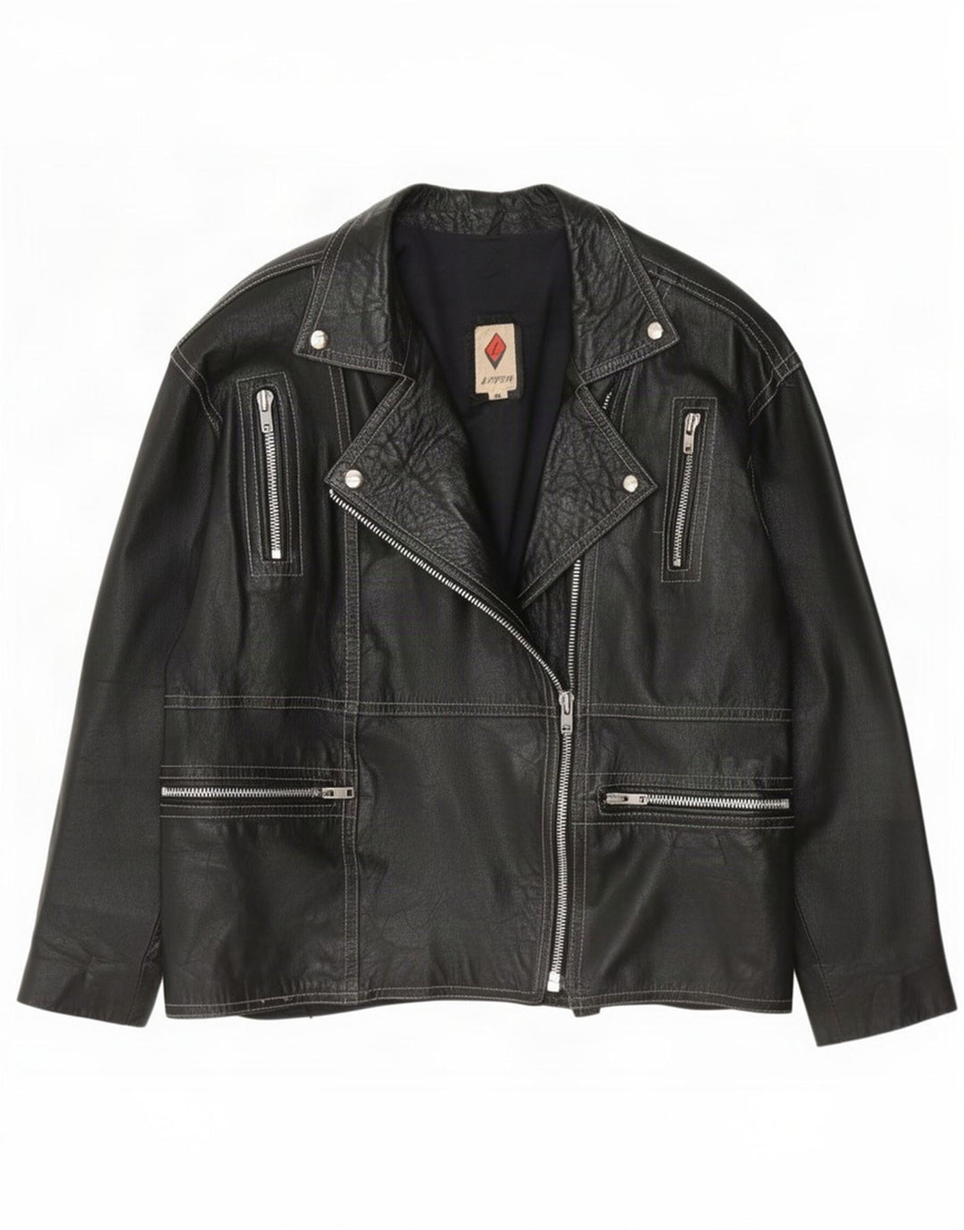 Chaqueta de cuero motociclista vintage para mujer IT 48 XL Negro