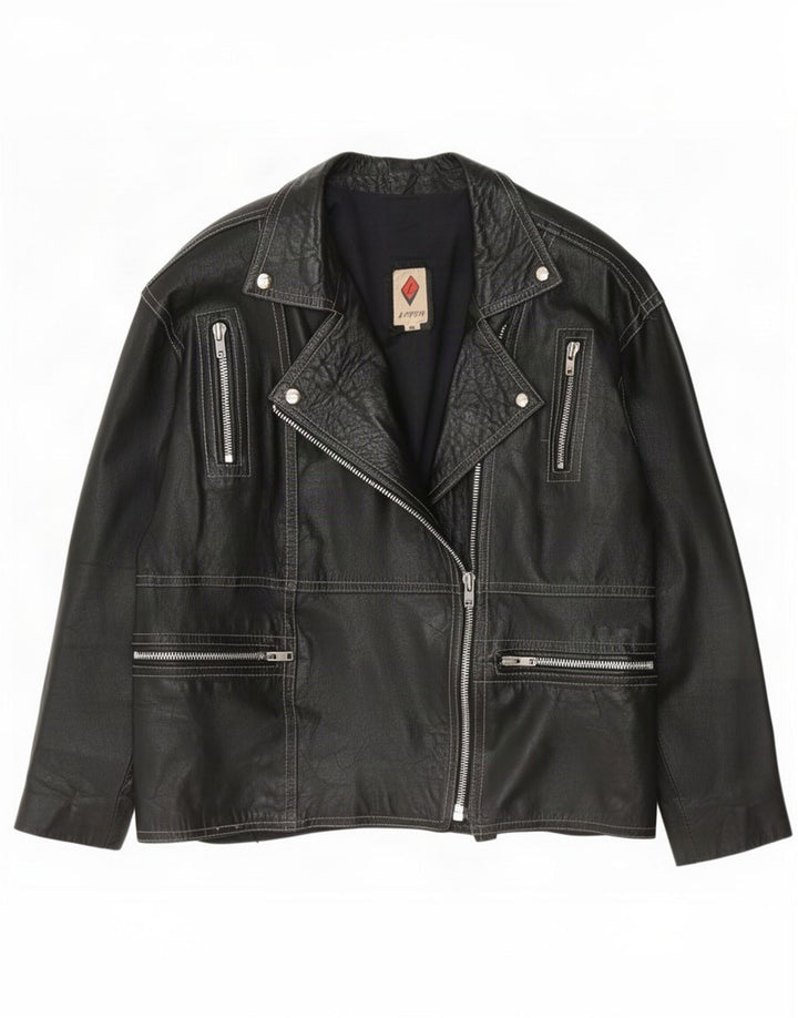 Chaqueta de cuero motociclista vintage para mujer IT 48 XL Negro