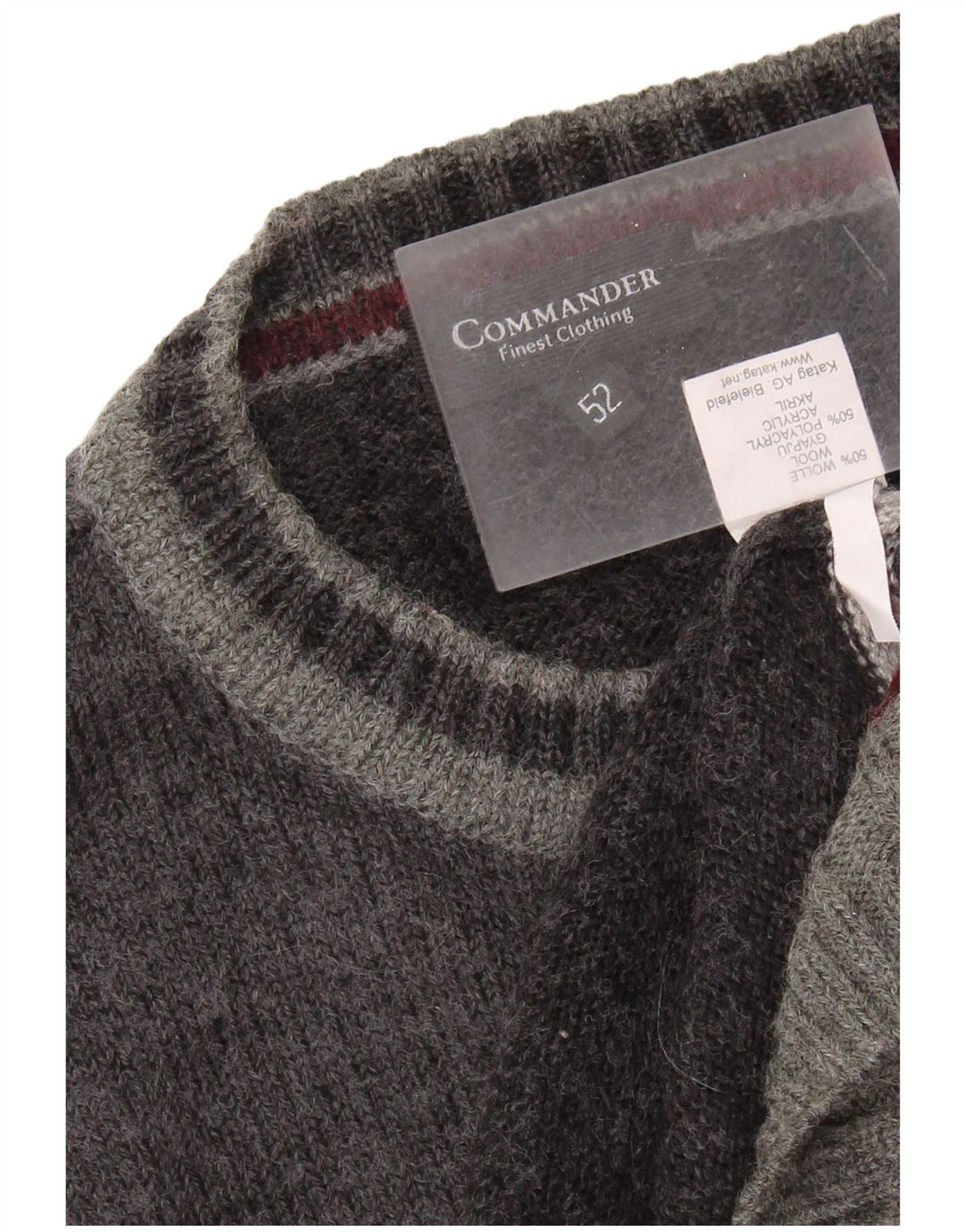 COMMANDER Jersey de cuello redondo para hombre IT 52 Large Grey Colourblock Wool