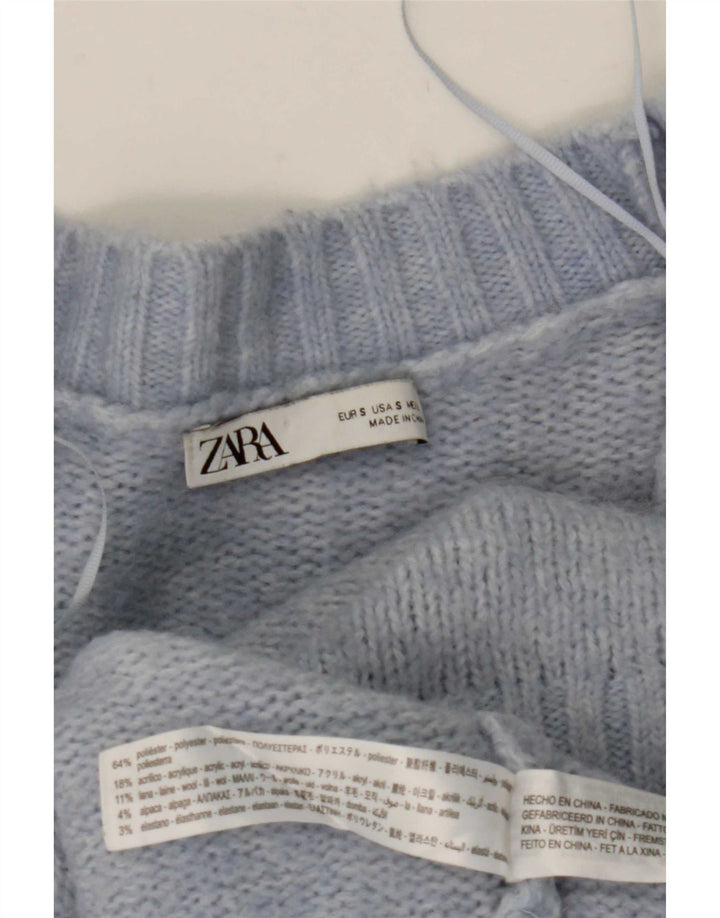 Zara Mujer Suéter Cárdigan Extragrande UK 10 Small Poliéster Azul