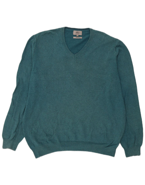 Marks & Spencer - Jersey con cuello en V para hombre, talla 2XL, algodón azul