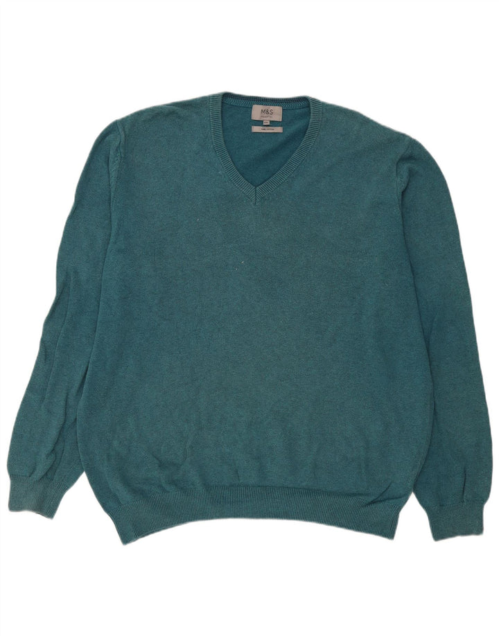 Marks & Spencer - Jersey con cuello en V para hombre, talla 2XL, algodón azul