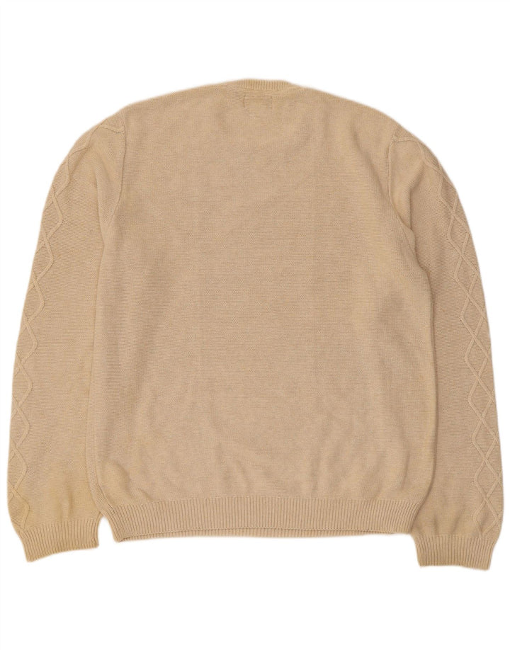 Marks & Spencer Suéter tipo jersey con cuello redondo y ajuste a medida para hombre, talla grande, color beige