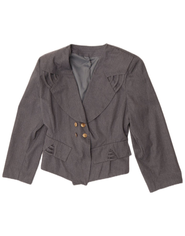 Vintage mujer doble pecho Blazer chaqueta Reino Unido 12 poliéster gris medio