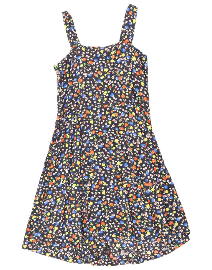 Vintage mujer Sundress Reino Unido 12 medio azul marino floral