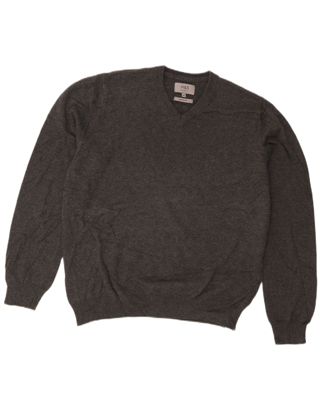 Marks & Spencer Jersey con cuello en V para hombre de algodón gris medio