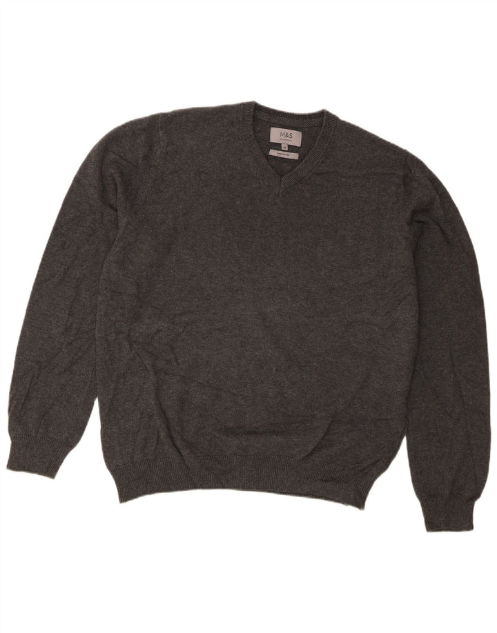 Marks & Spencer Jersey con cuello en V para hombre de algodón gris medio