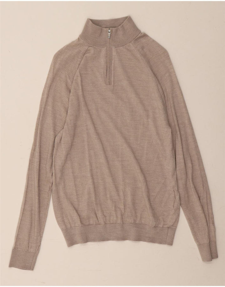 REISS Jersey con cuello y cremallera para hombre, talla grande, lana gris