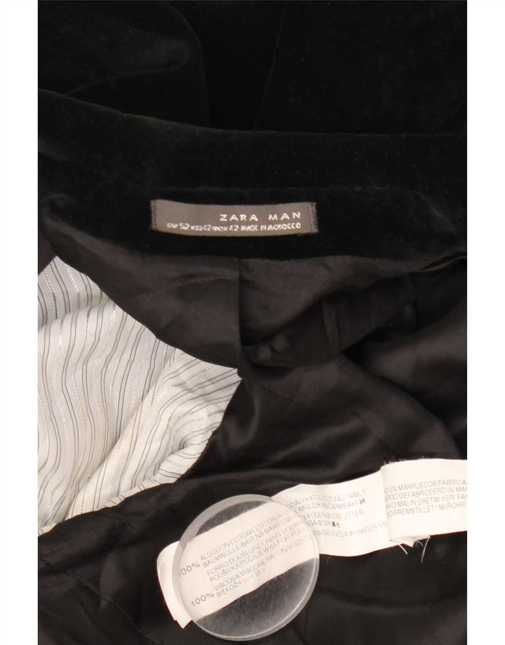 Zara Chaqueta tipo blazer de terciopelo con 1 botón para hombre EU 52 Grande Algodón negro