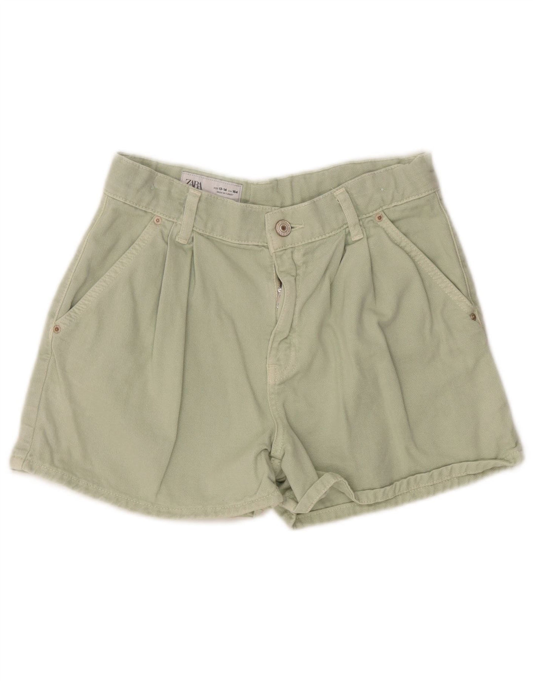 ZARA Pantalones cortos chinos pegados para niña 13-14 años W26 Verde