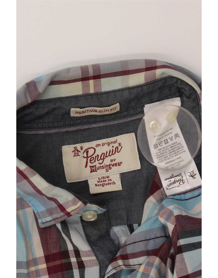 Camisa de corte slim Heritage de Penguin para hombre de algodón a cuadros azules grandes