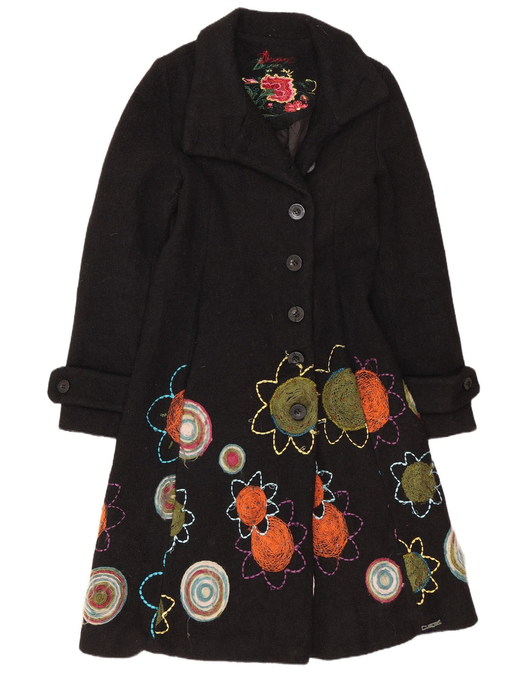 Abrigo gráfico Desigual para mujer EU 38 Viscosa floral negra mediana
