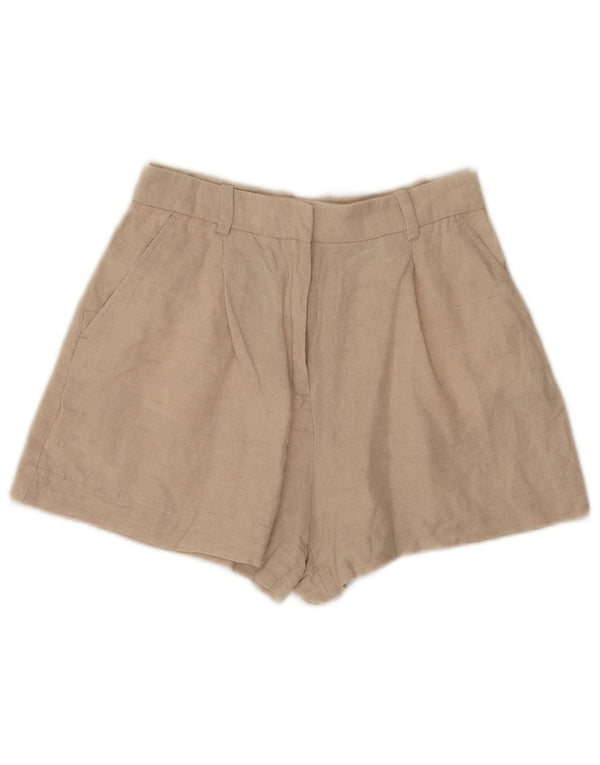 Zara Mujer Shorts Casuales De Talle Alto XS W24 Beige Lino