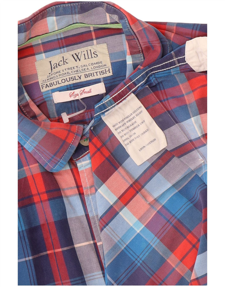 Jack Wills Camisa formal para hombre de algodón a cuadros azules pequeños