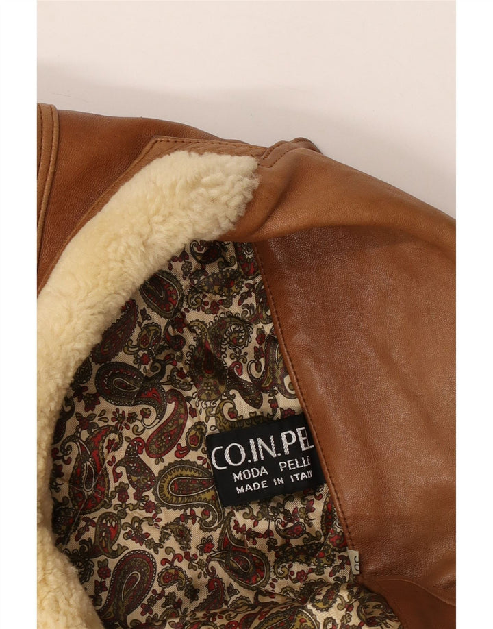 Vintage hombres militar doble pecho chaqueta Reino Unido 40 cuero beige grande