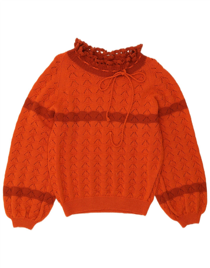 VINTAGE Mujer Crop Turtle Neck Jumper Suéter Reino Unido 10 Pequeño Naranja Rayas