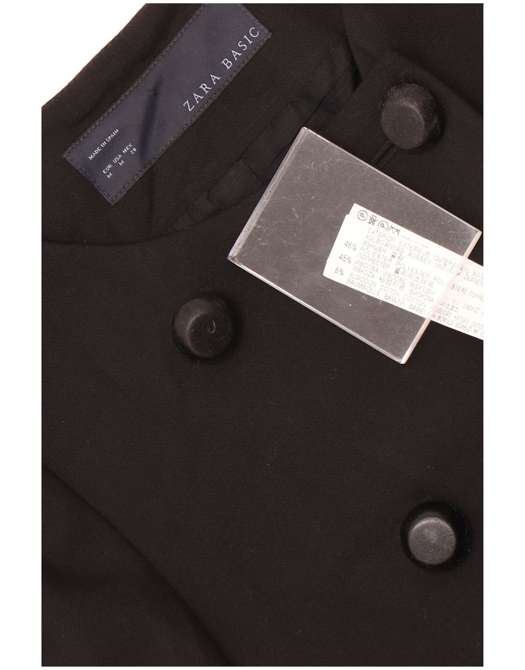 Zara Mujer Abrigo Cruzado UK 42 Medio Poliéster Negro