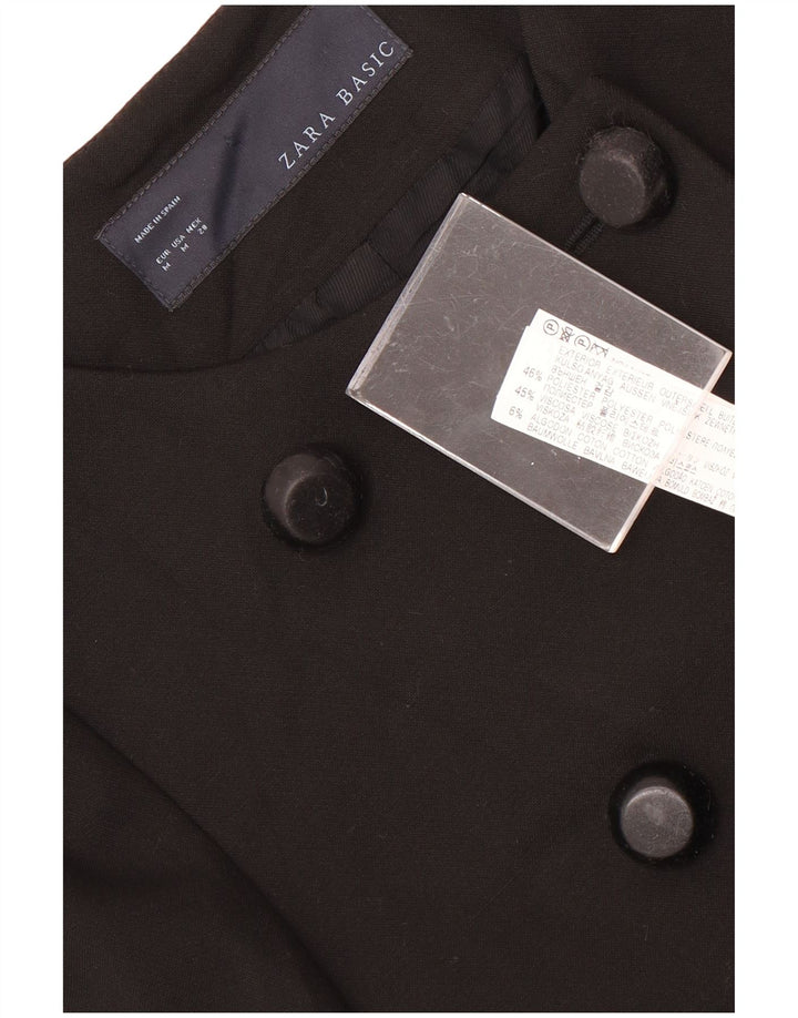 Zara Mujer Abrigo Cruzado UK 42 Medio Poliéster Negro