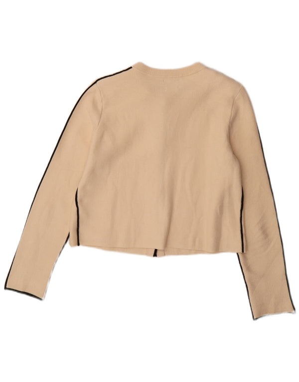 Massimo Dutti Mujer Crop Cardigan Suéter UK 10 Small Viscosa Beige