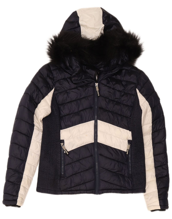 Superdry Chaqueta Acolchada Con Capucha Para Mujer UK 44 Grande Azul Marino Colorblock