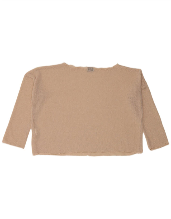 Zara Mujer Crop Oversize Top Manga 3/4 UK 10 Small Beige Poliéster
