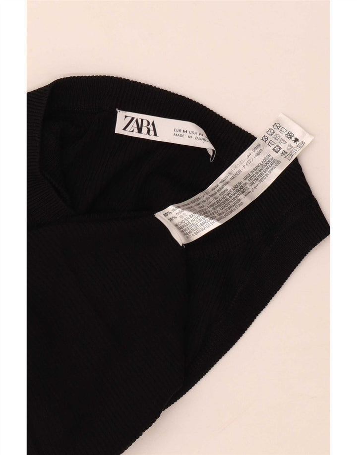 Zara Mujer Chaleco Top UK 12 Medium Viscosa Negra