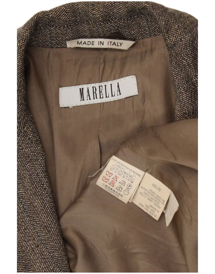 Marella Chaqueta Blazer de 3 Botones para Mujer UK 46 Grande Marrón Espiga Viscosa